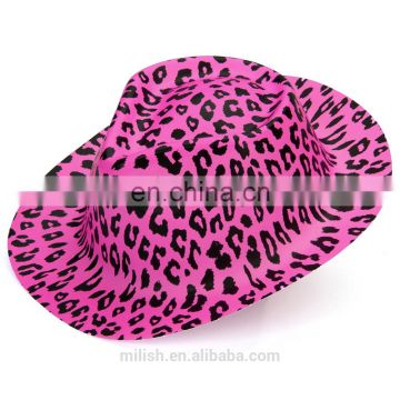 MH-2126 Party kit PVC Plastic Pink leopard imprinted Fedora Cowboy Hat