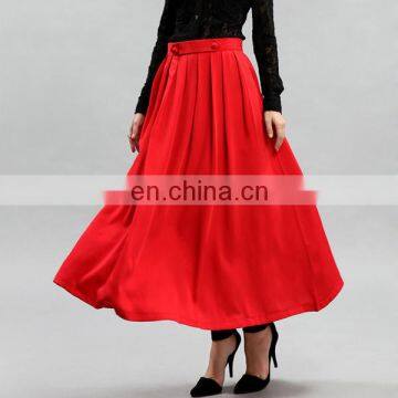 European American Style Women Fashion Pleated Long Skirt Woven Fabric