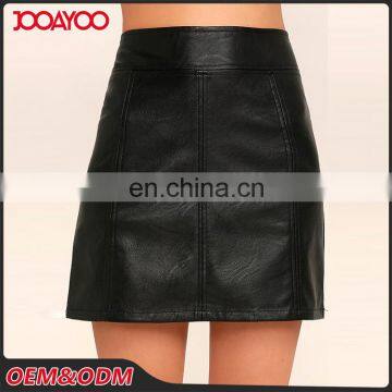 Women Clothing Supplier Black Synthetic Leather Pencil Skirt Classic Black Faux Leather Mini Skirt photo-4