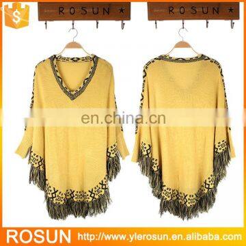 Plus size fringe batwing sleeve women fashion poncho 2015