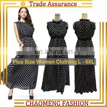 9008# Readymade Women Clothing Sleeveless Polka Dot Floral Casual Chiffon Maxi Dresses Long Vintage Boho Summer Dress Plus Size