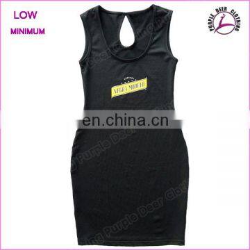 latest net dress desing knitted lycra print black sleeveless back hole bandage dress
