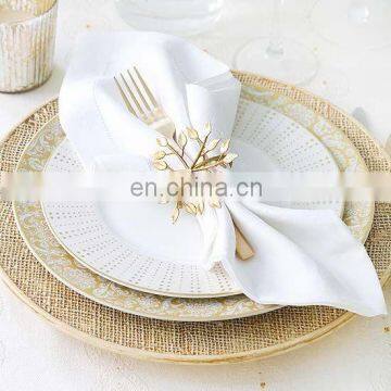 Wedding decor bulk silver leaf metal design napkin rings