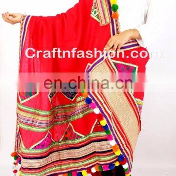 Gujarati Embroidery Mirror Work Dupattas- Yellow Kutch Embroidered Cotton Dupatta- Traditional Lace Work Dupatta photo-2