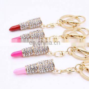 Stock Metal Fashion Rhinestone lipstick keychain for woman