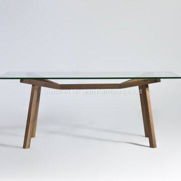 Buy Scandi Kitchen & Rectangular Timber/wood Dining Room Chairs Tempered Glass Top + Solid Wood Base for Sale photo-2