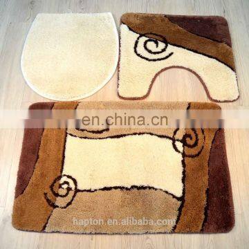 micro polyester 3pcs set jacquard design floor mat with natural latex back bathroom rug