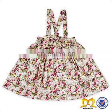 Baby Girls Stylish Back Cross Braces With Bow Frock Children Boutique Flower Printed Spring Clothing Dress.