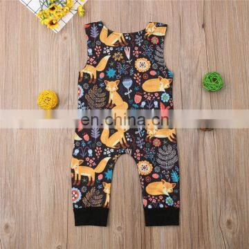 Kids Fox Print Zoo Bodysuits With Pocket Striped Full Print Girls Rompers Long Sleeved Kids Jumpsuits 0-2years Free Shipping photo-4