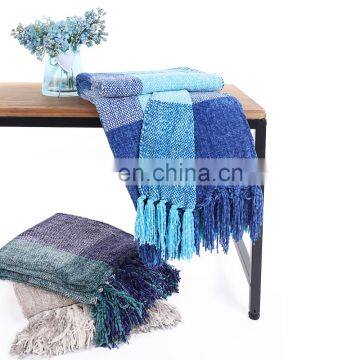 Fashion Soft Ombre Blue 100%Polyester 50''x60'' Throw Blanket With Tassels photo-6