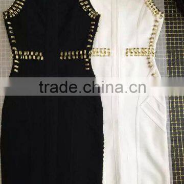 Summer Dress Wholesale 2015 New White Black Sleeveless Beading Sey Bodycon Celebrity Party Pencil Women Bandage Dress Bandage Bo photo-3