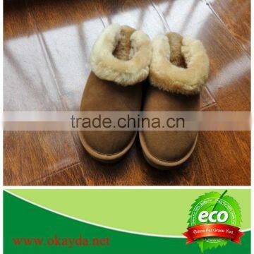 Genuine leather upper sheepskin lining indoor winter sheepskin slippers men