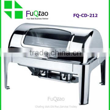 Rectangle Roll Top Stainless Steel Electric Hotel Buffet Chafing Dish with Glass Window