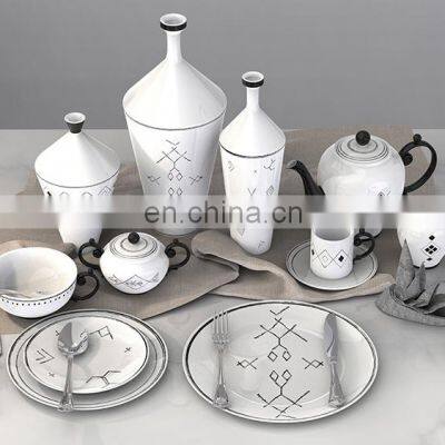 2021 Nordic Simple Style Geometric Line Ceramic Dinner Plate Dinnerware Set With Vase photo-2