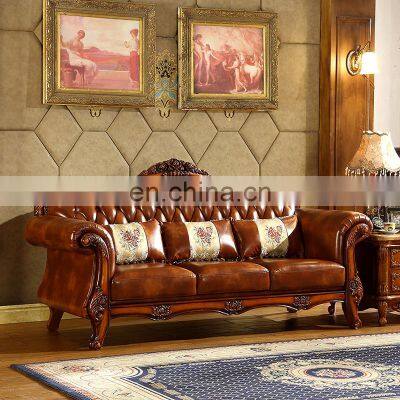 Hot sale antique leather sofa Classic living room furniture sofa set