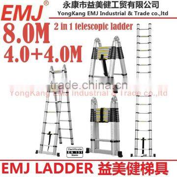 8.0m 2 in 1 telescopic ladder single ladder 8.0m A type ladder 4.0m+4.0m