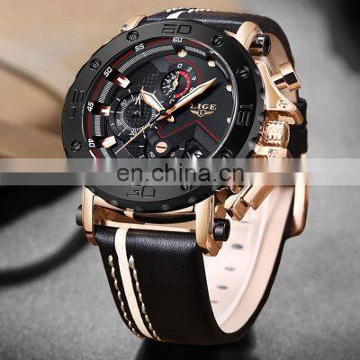 Lige 9899 Analog Sport Men Quartz Watches Luminous Waterproof Fashion Leather Luxury Brand Men's Quality Watch