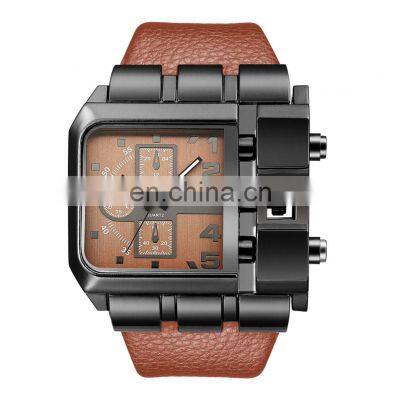 Hot Selling Original Unique Design Rectangle Watch OULM 3364 Wide Dial Quartz Wrist Watches For Men With Leather Strap