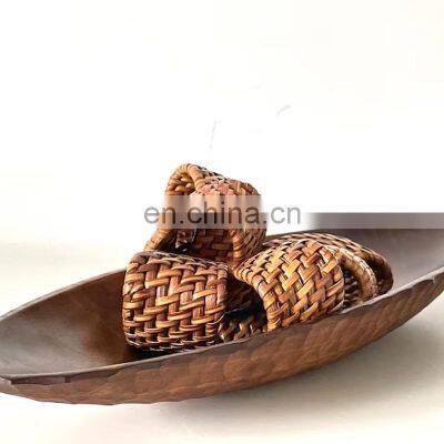Rattan Napkin Ring Mid Century Modern 60s Set Tableware Set Napkin Holder Rings Wovenmade in Vietnam photo-5