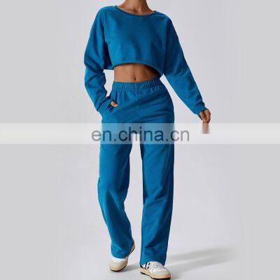 Long Sleeve Loose Pullover Hoodies Custom Logo Womens Oversize Crop Tops Sweaters 86rayon 14spandex photo-4