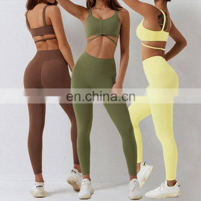 Hot Sale Woman Scrunch Booty Yoga Pants Push Up And Sports Bra Sportswear Fitness Tight Workout Set Yogawear