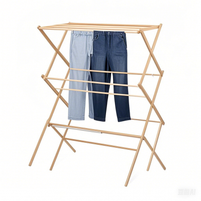 Wooden Bathroom Tower Storage Rack Foldable Bamboo Laundry Drying Tower Rack Clothes Drying Rack photo-4