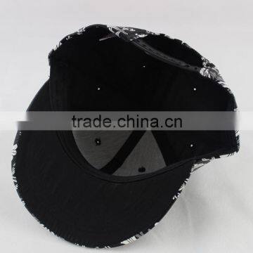 Punk Rock Flower Printed PU Leather Fabric Flat Hiphop Streetdance Cap