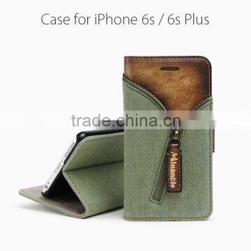 Denim Jeans&Genuine Leather Trimming Smartphone Flip Case for iPhone 6/6plus for women/Lady/Female                        
                                                Quality Choice