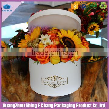 2016 High quality logo hot stamping cardboard printed handmade white round box for flower