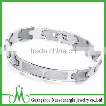 Engraved Cross Bible ID Bracelet Stainless Steel Charm Bracelet Link Chain Religious Bracelet