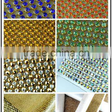 Best Price Hotfix Crystal Diamond Mesh, Gold Aluminium Setting Transfer Crystal Rhinestone Trims 120 x 45 cm Wholesale