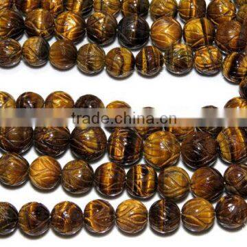 Tiger Eye Carving Smooth Beads Round Shape 16" Inches 12X13MM Approx 100% Natural Good Quality On Wholesale Price.