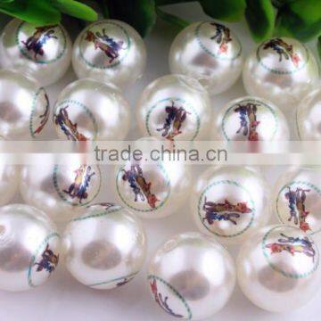 Fashion Wholesale Chunky Pearl Print Cartoon Fruit Beads Acrylic/Plastic Pearl Beads Loose Round 20mm Pearl Beads For Kids