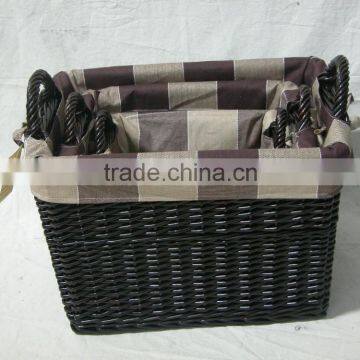 wicker storage basket with liner and handle