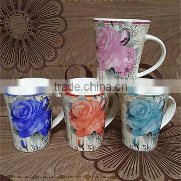 2016 Liling wholesale 380 cc ceramic sublimation cup floral tea cups