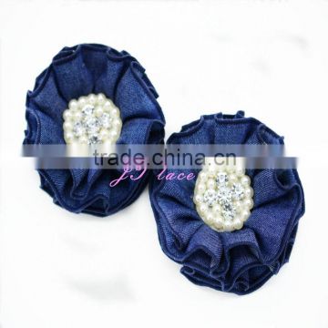 Jeans fabric sequined beaded flower -rhinestone center denim flower with beads -pearl lace chiffon flower                        
                                                Quality Choice