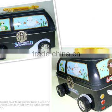 Bus shape for toy with handle and lock with CMYK Printing