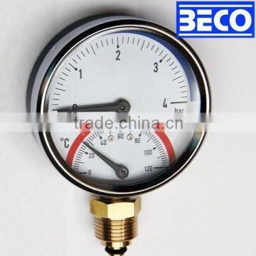 YW-100A low price brass connection temperature pressure gauge