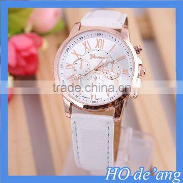 HOGIFT Geneva Women Girl Roman Leather Band Quartz Wrist Watch