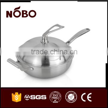 3-ply stainless steel cooking wok with steel lid,industrial gas cooker wok