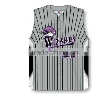 Custom Full Buttons Sublimated Sleeveless Grey/Black/White Baseball Jersey/Shirt made of Moisture Wicking Cool Polyester fabric