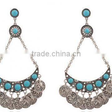 >NEW SW16589 Handmade Drop Bead Earrings Coin Fringe Earrings/