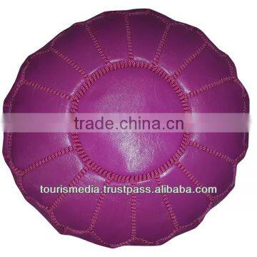 Fuchsia leather cushion cover handmade by moroccan craftsman