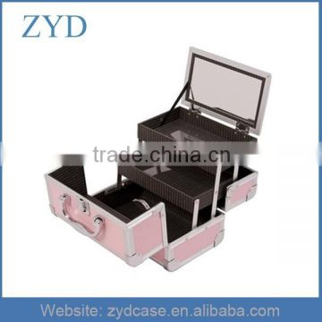 Pink aluminium personalized portable makeup vanity case w/mirror trays, ZYD-MC960