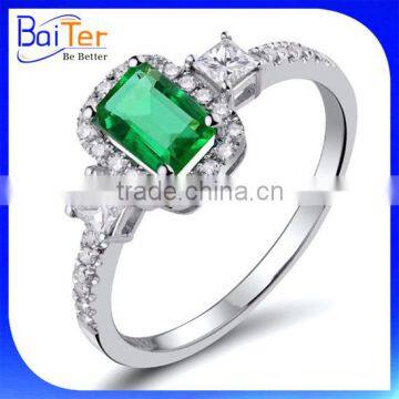 New 925 Sterling Silver Jewelry White Gold Plated Green CZ Stone Ring Simulated Emerald Ring