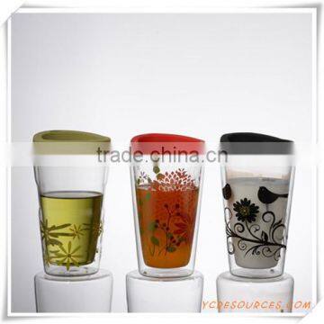 Hand Made 100 heat resistant glass cup with silicone lid(HA18002)