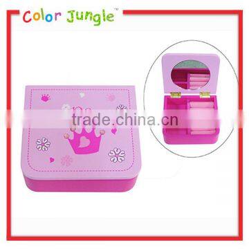 Princess wooden jewerly box with flannel inside ring organizer jewelry box with mirror for kids