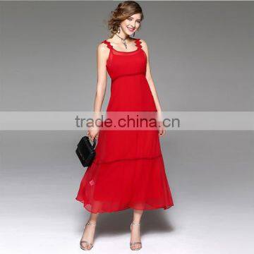 Top Europe Fashion 95%Silk Red Women's Long Guidle Party Dresses