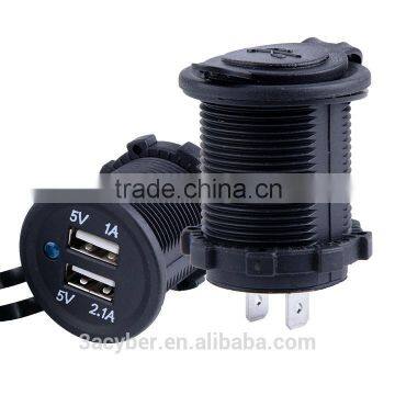 Waterproof Dual USB Car Charger Adapter Socket 12-24V