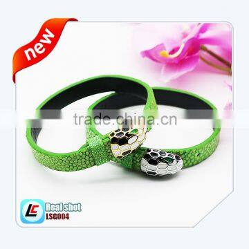 2016 Hot selling dark green genuine leather bracelets fishskin bracelet in fashion clasp